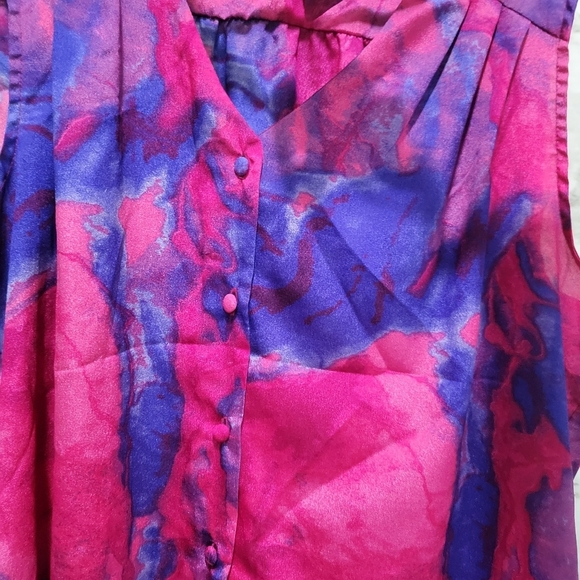 Mossimo Purple Pink Tie Neck Button Blouse Tank Large - Picture 6 of 10